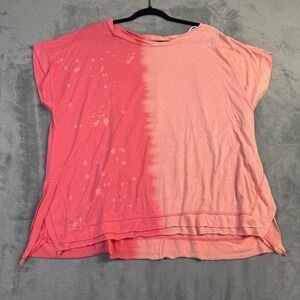 Umgee Shirt Womens Medium Split Side Oversized Short Sleeve Ombre Flowy Boho